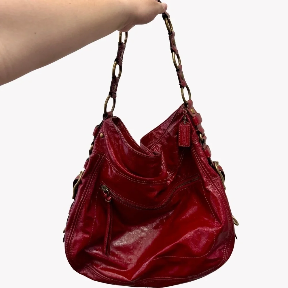 RARE Coach 12736 Zoe Editorial Red Patent XL Hobo Bag